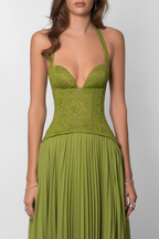 Women's corset pleated wedding guest dress