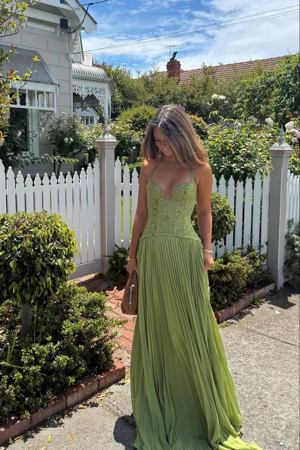 Women's corset pleated wedding guest dress