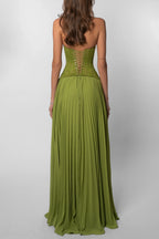 Women's corset pleated wedding guest dress