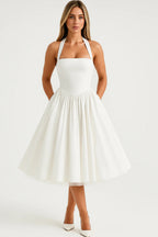 Women's halter neck midi A-line prom dress
