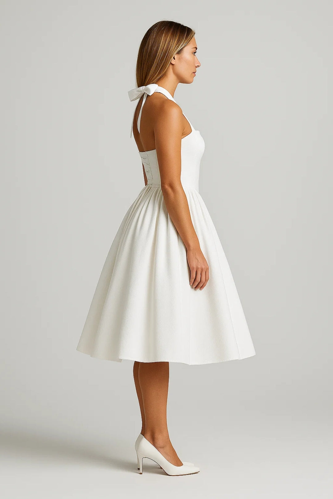 Women's halter neck midi A-line prom dress
