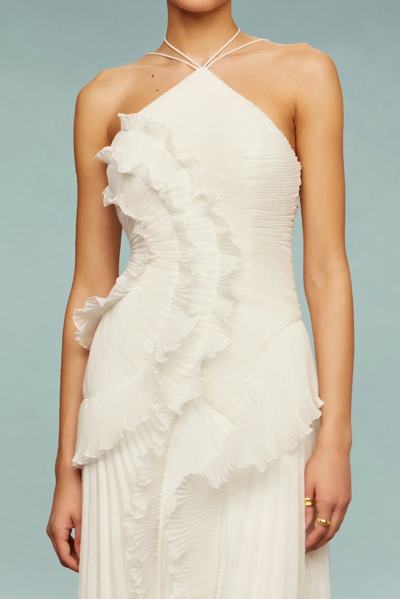 Women's halter neck ruffle maxi wedding guest dress