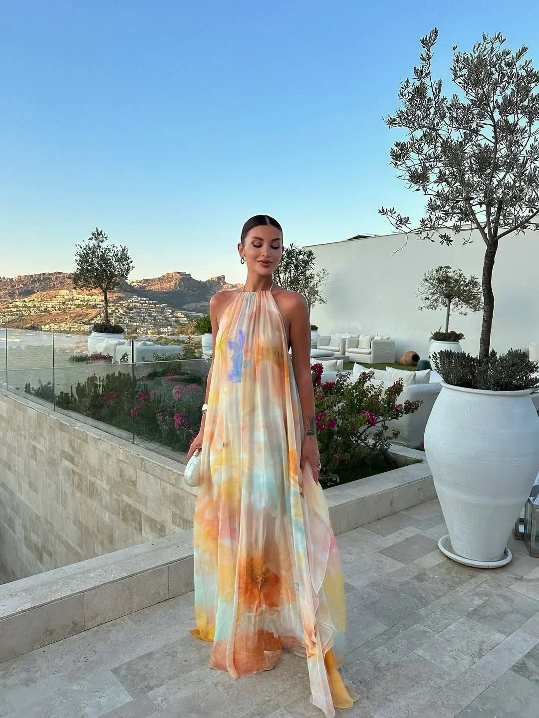 Women's halter open-back maxi cocktail dress