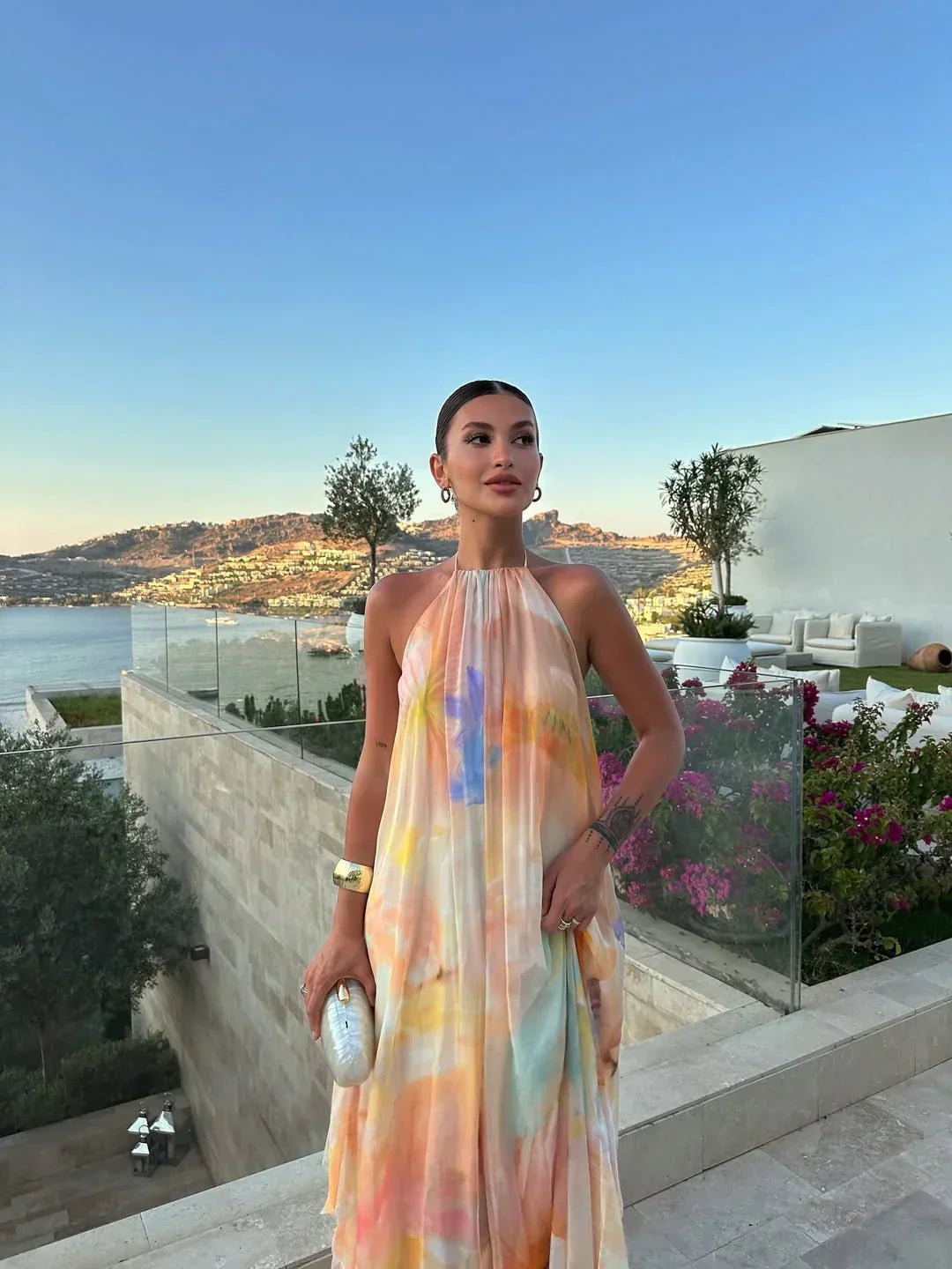 Women's halter open-back maxi cocktail dress