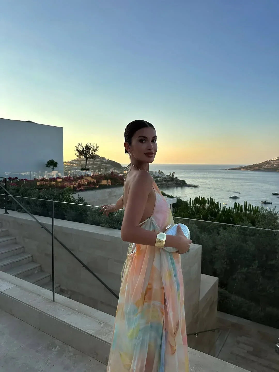 Women's halter open-back maxi cocktail dress