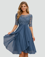 Women's lace bodice midi wedding guest dress