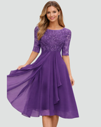 Women's lace bodice midi wedding guest dress