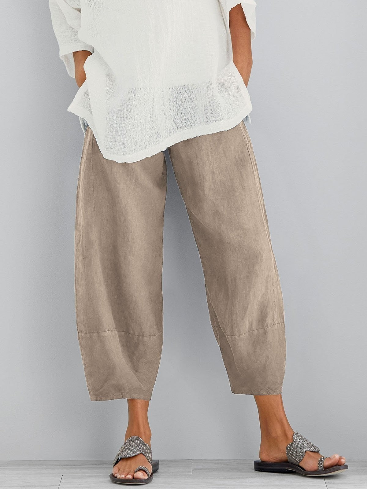 Women's loose cropped wide-leg trousers