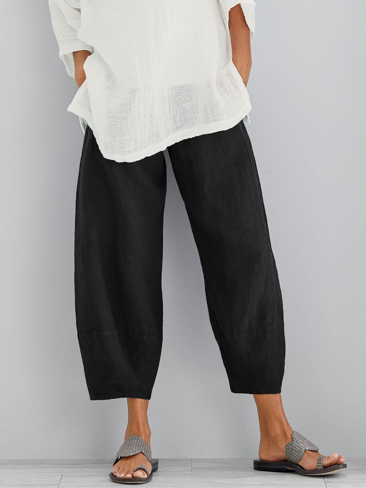 Women's loose cropped wide-leg trousers