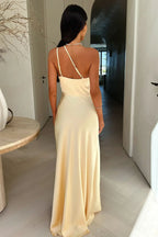 Women's one-shoulder maxi wedding guest dress