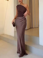 Women's one-shoulder maxi wedding guest dress