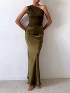 Women's one-shoulder maxi wedding guest dress