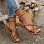 Women's open-toe cross-strap flat sandals