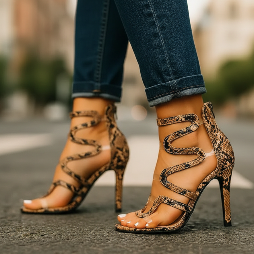 Women's open-toe strappy evening heeles