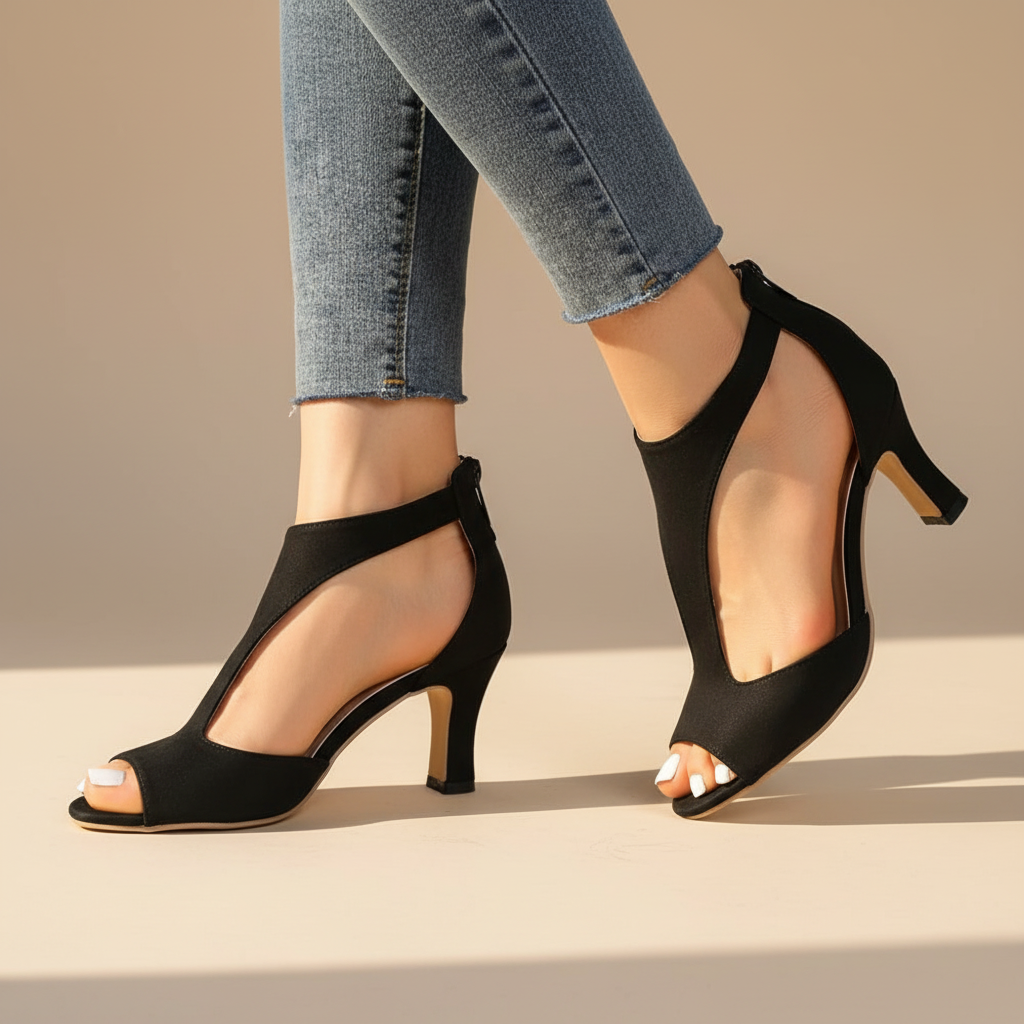 Women's peep-toe cut-out block heel sandals