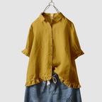 Women's ruffle hem button-front summer blouse