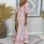 Women's short sleeve boho print maxi dress