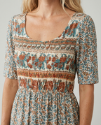 Women's short sleeve boho print midi dress