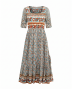 Women's short sleeve boho print midi dress