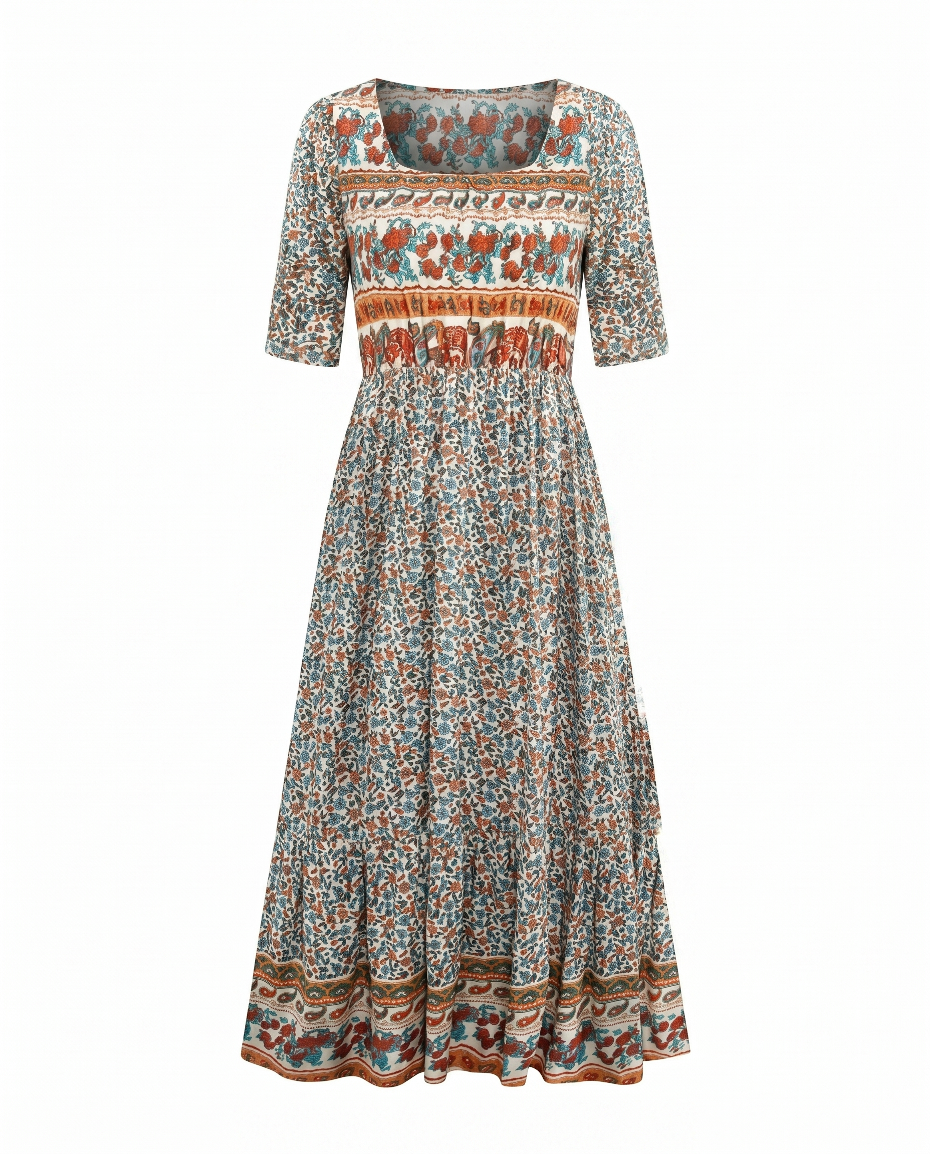 Women's short sleeve boho print midi dress