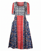 Women's short sleeve boho print midi dress