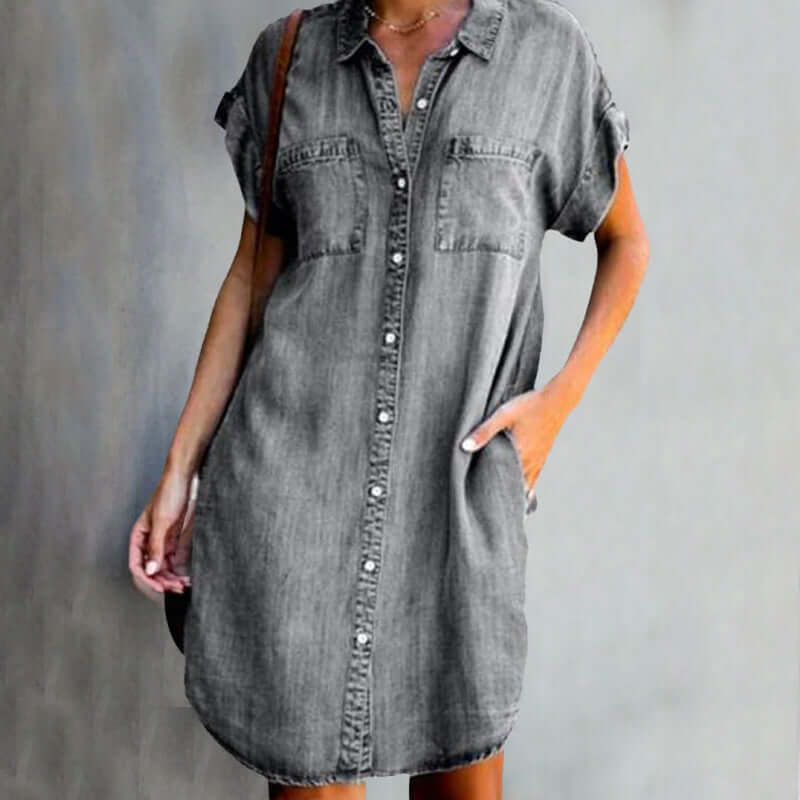 Women's denim short sleeve summer shirt dress