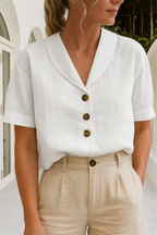 Women's short sleeve button-front summer blouse