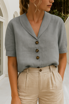 Women's short sleeve button-front summer blouse