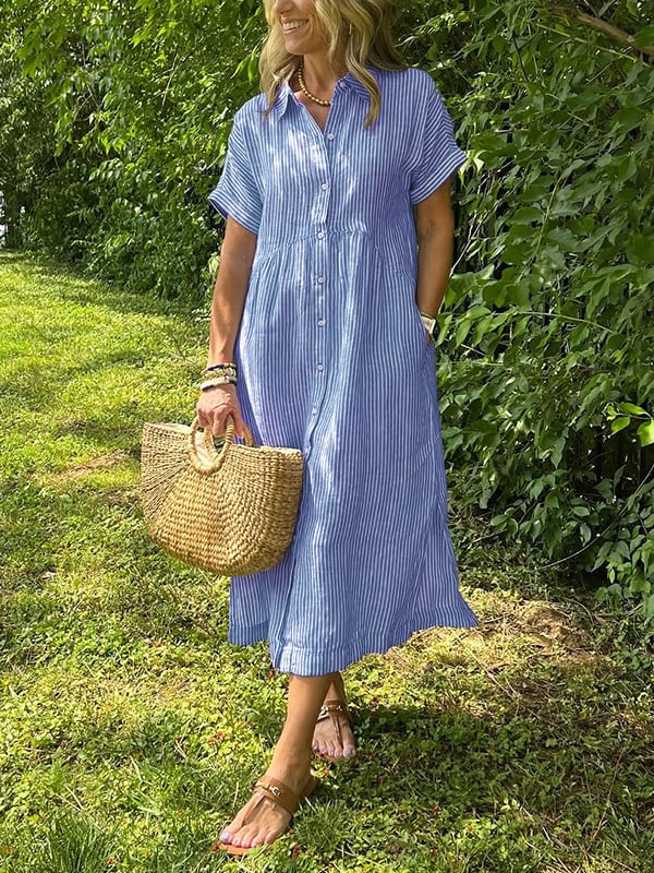 Women's short sleeve summer shirt maxi dress