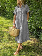 Women's short sleeve summer shirt maxi dress
