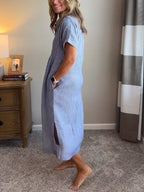Women's short sleeve summer shirt maxi dress