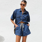 Women's short summer two-piece denim set