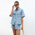 Women's short summer two-piece denim set
