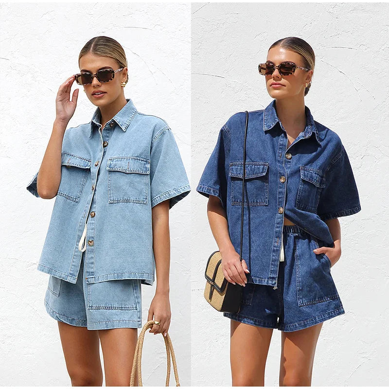 Women's short summer two-piece denim set