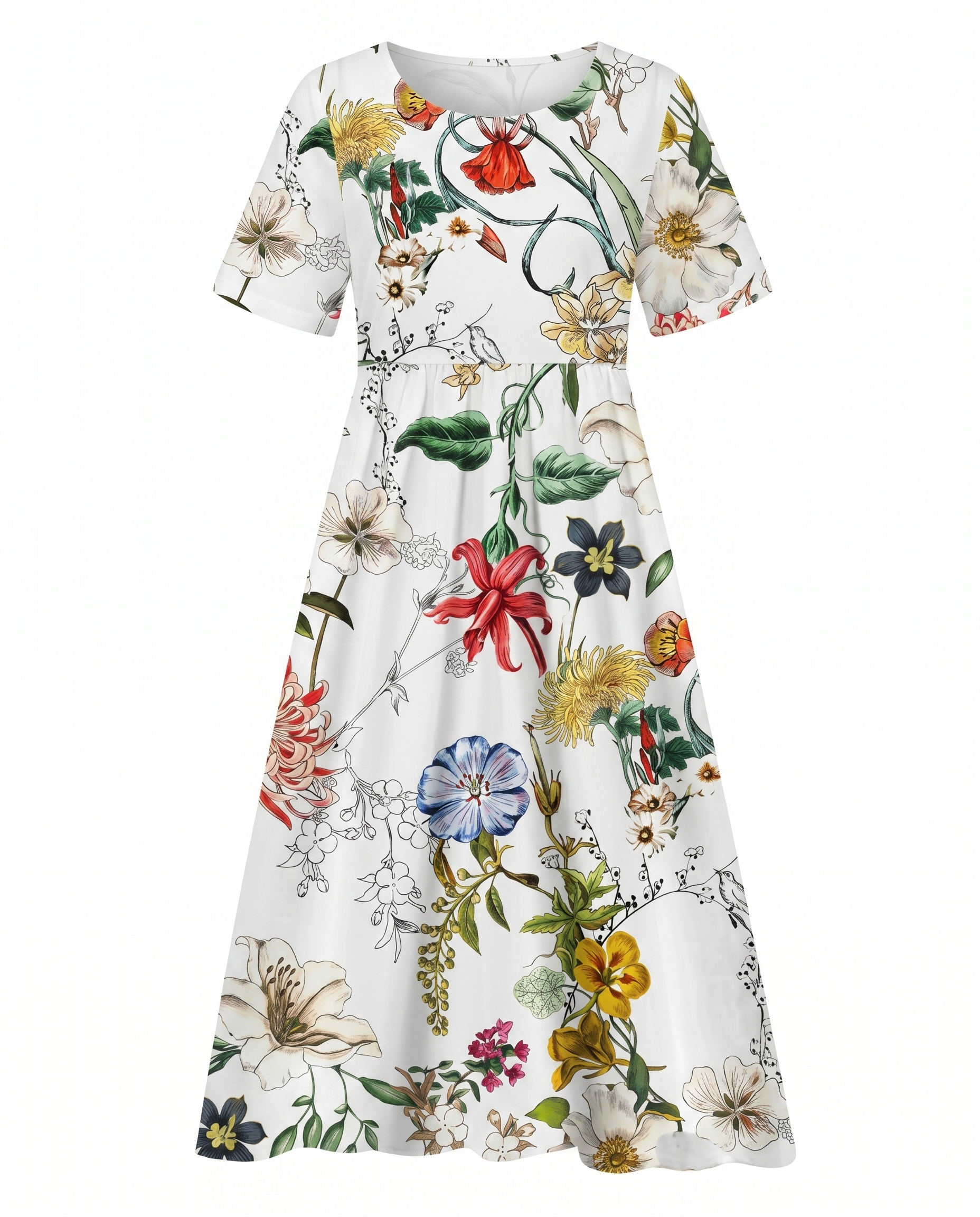 Women's short sleeve floral print midi dress