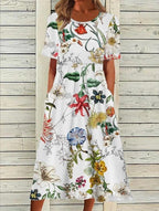 Women's short sleeve floral print midi dress