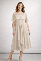 Women's short sleeve lace wedding guest midi dress