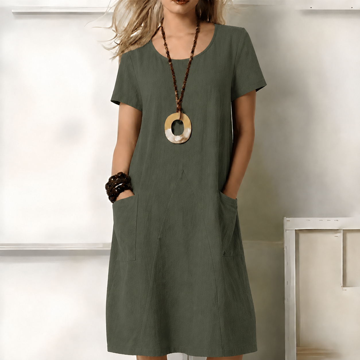 Women's short sleeve summer midi dress