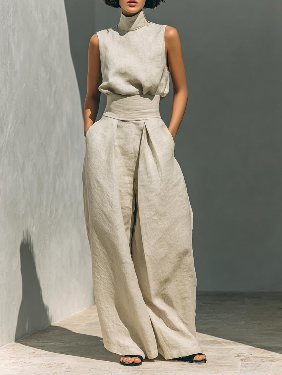 Women's sleeveless wide-leg trousers jumpsuit