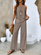 Women's sleeveless layered top trouser set