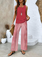 Women's sleeveless layered top trouser set