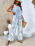 Women's sleeveless layered top trouser set