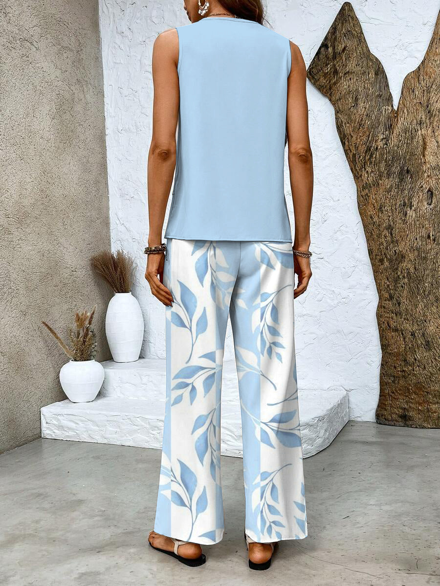 Women's sleeveless layered top trouser set