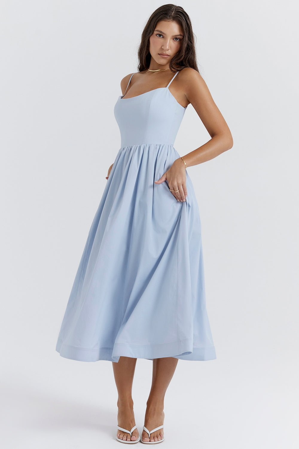 Women's sleeveless square-neck midi prom dress