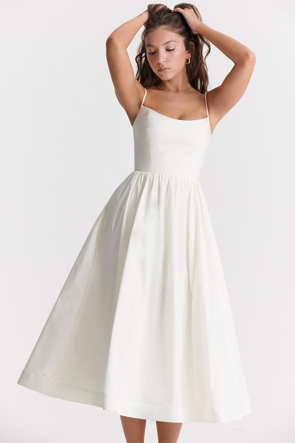 Women's sleeveless square-neck midi prom dress