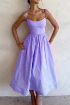 Women's sleeveless square-neck midi prom dress
