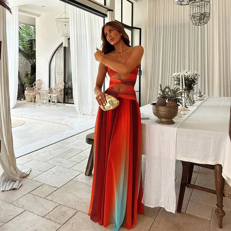 Women's strapless cut-out maxi cocktail dress