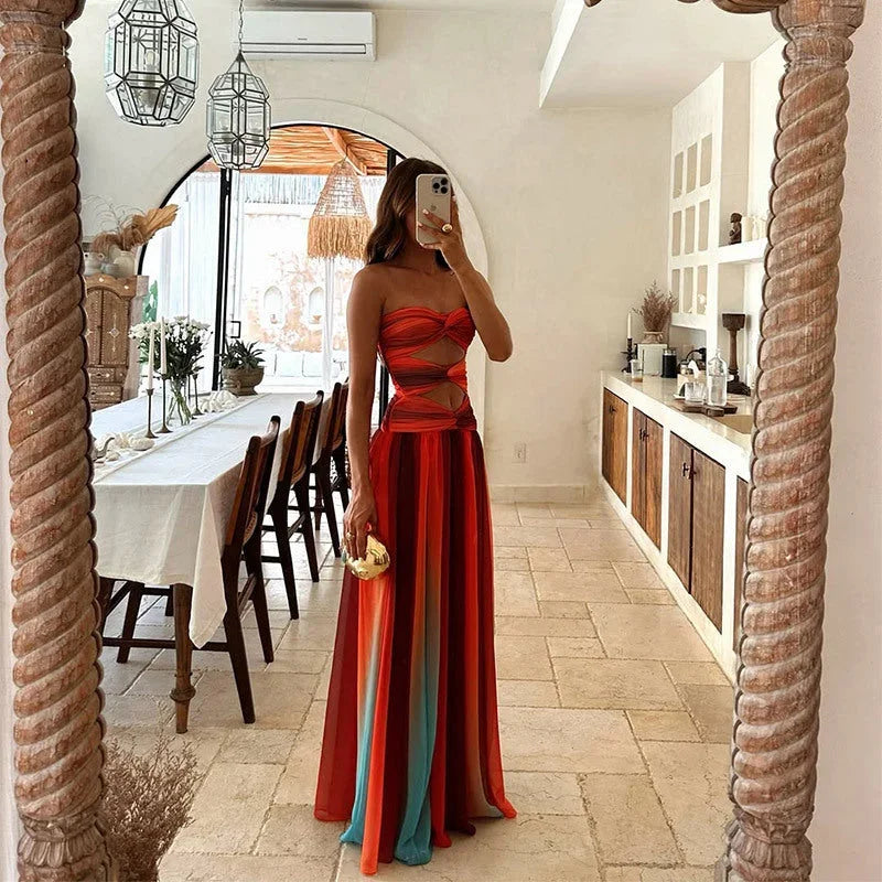 Women's strapless cut-out maxi cocktail dress
