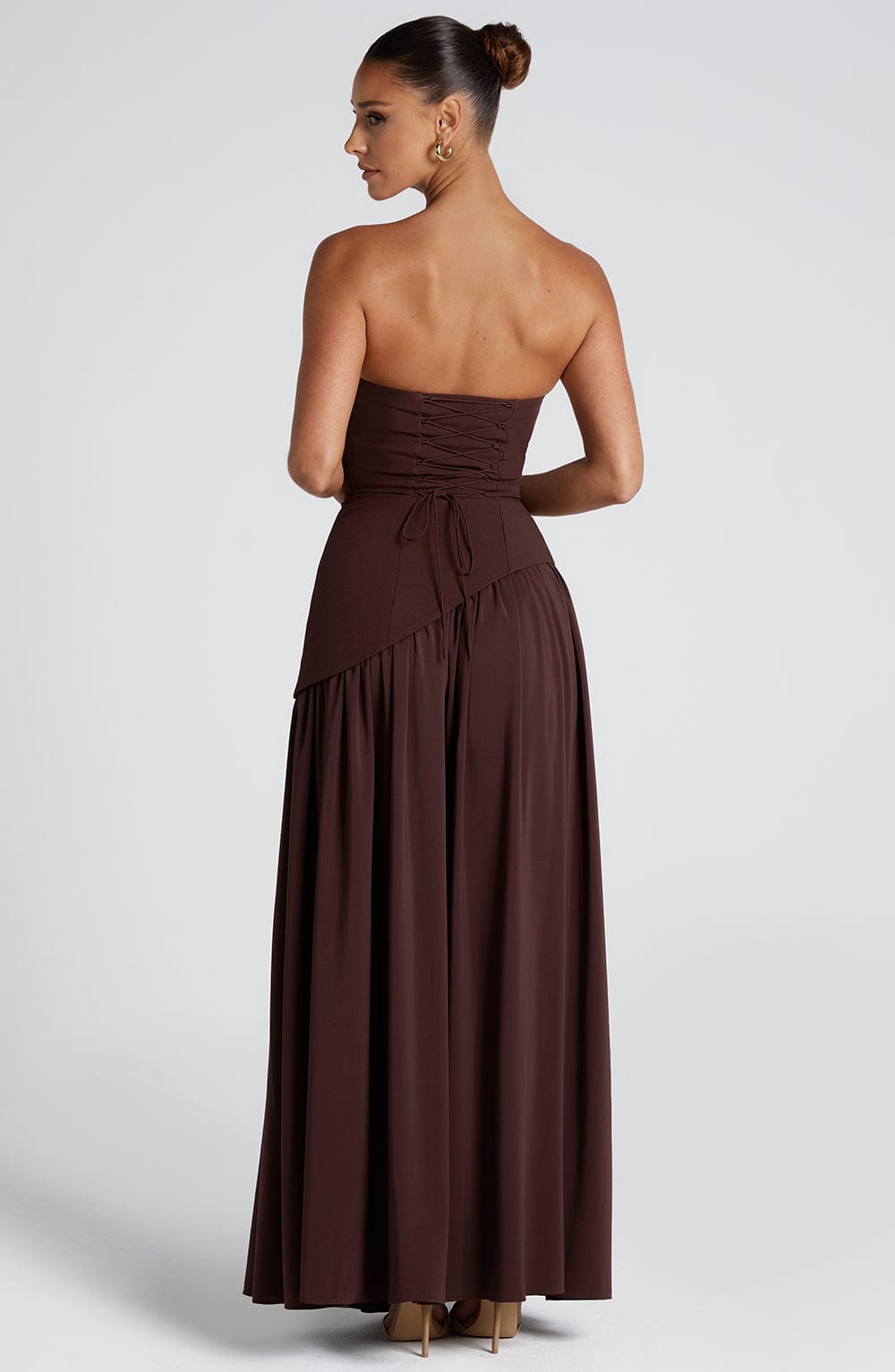 Women's strapless wedding guest maxi dress