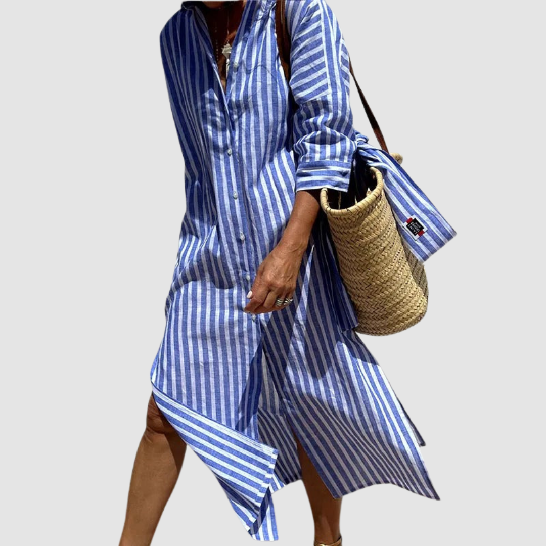 Women's summer striped midi shirt dress